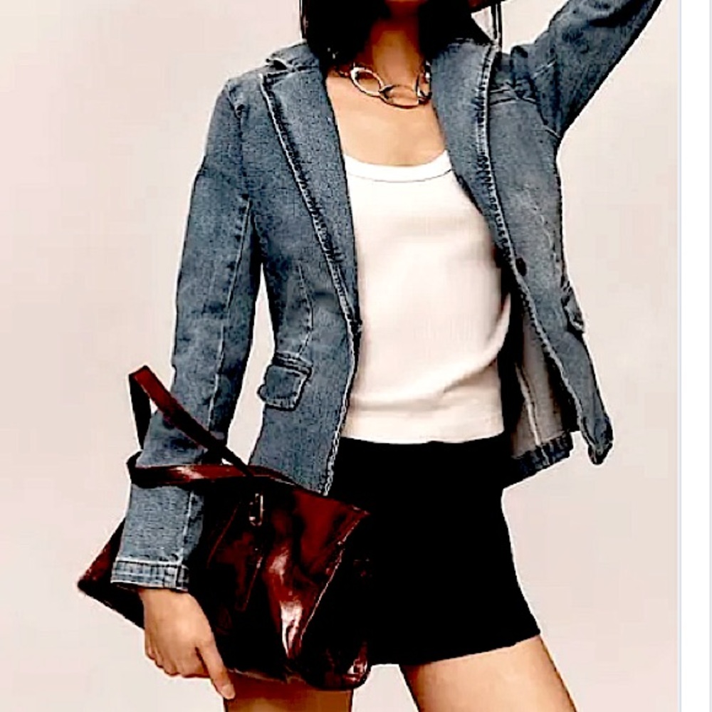 Caribbean Joe Women’s Distressed Vintage Fitted Short Denim Jacket Blazer Sz PM